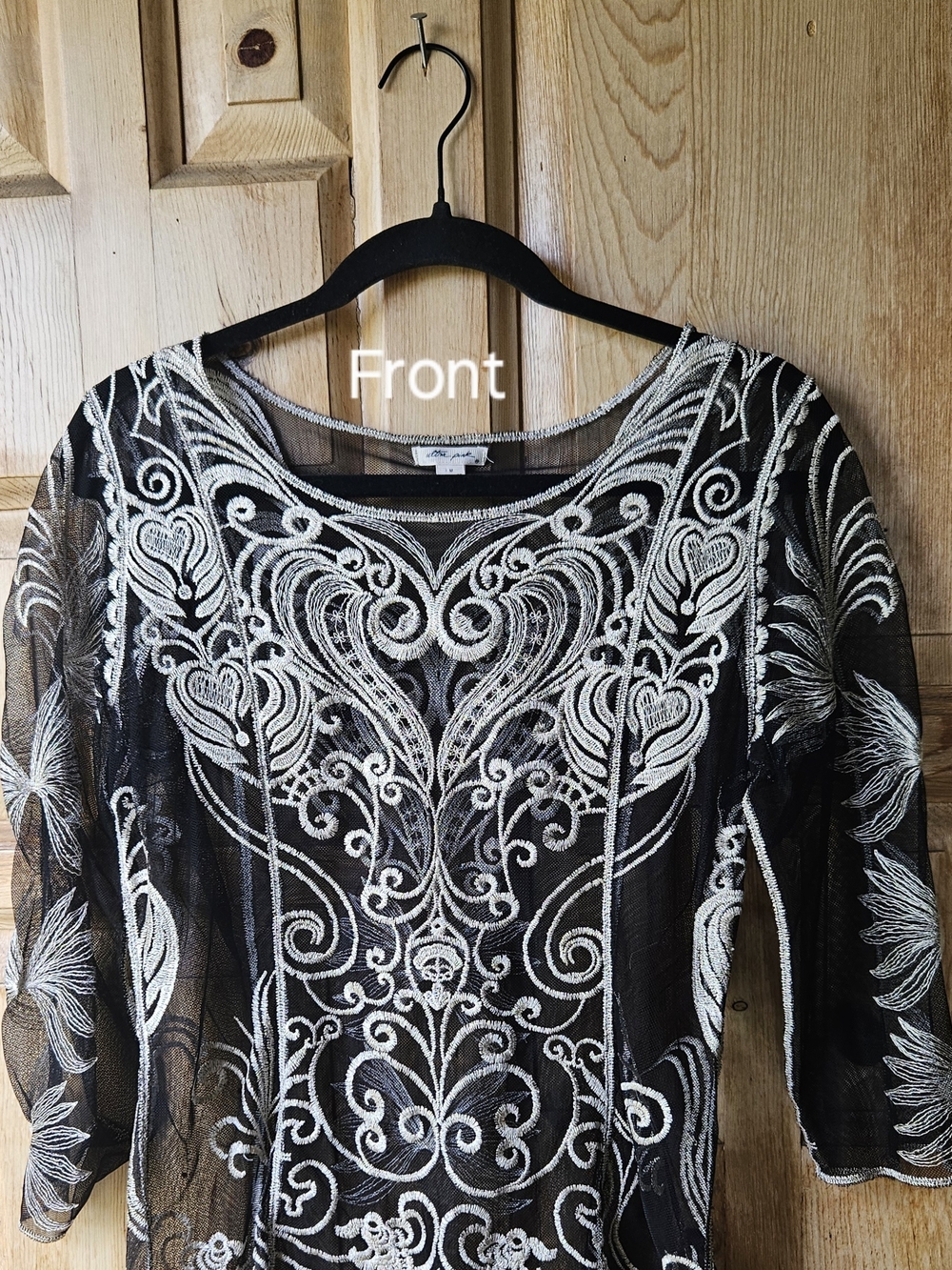 Ultra Pink Black Mesh Top with White Label Detail